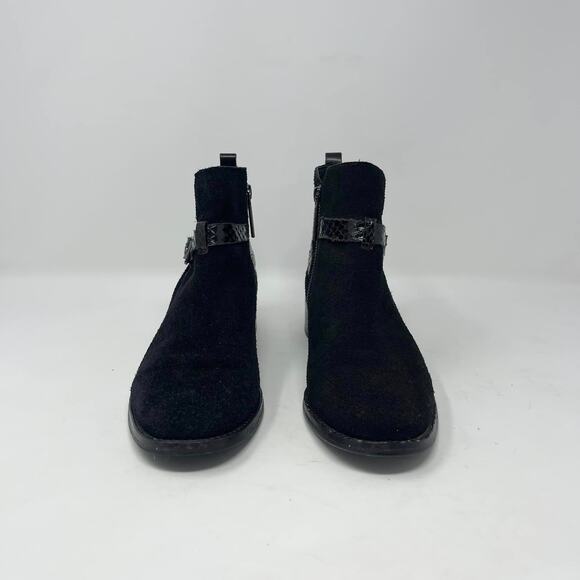 Donald Pliner Black Suede Leather Zita Side Zip Snakeskin Leather Strap Booties - Picture 5 of 10